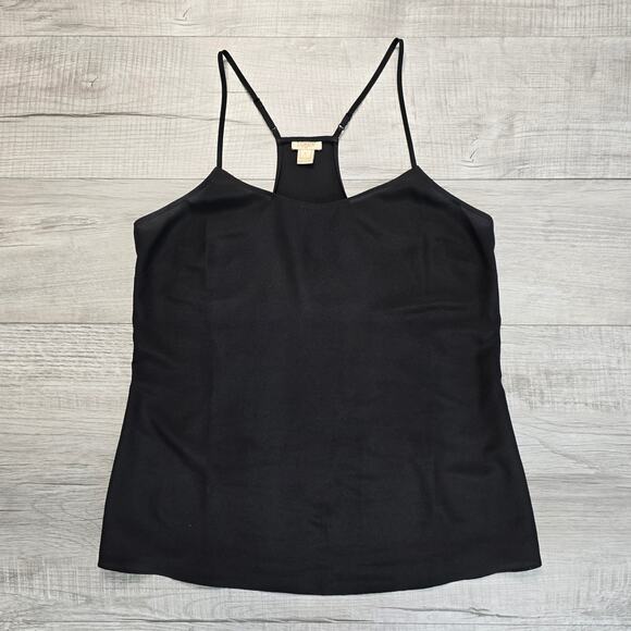 J Crew Black Sheer Racerback Camisole Tank Top Womens 6 Flowy Relaxed Fit V-Neck - Picture 5 of 8